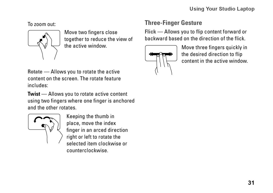 Dell P02E002, 1749, 0GYVXHA00 setup guide Three-Finger Gesture 