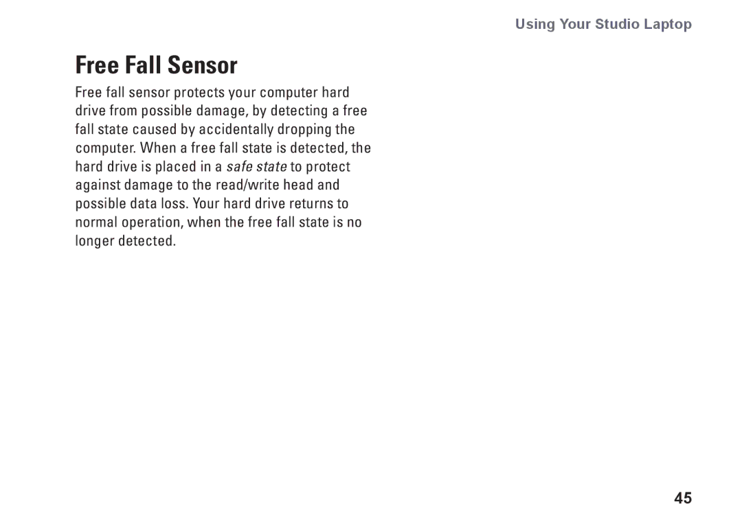 Dell 0GYVXHA00, 1749, P02E002 setup guide Free Fall Sensor 