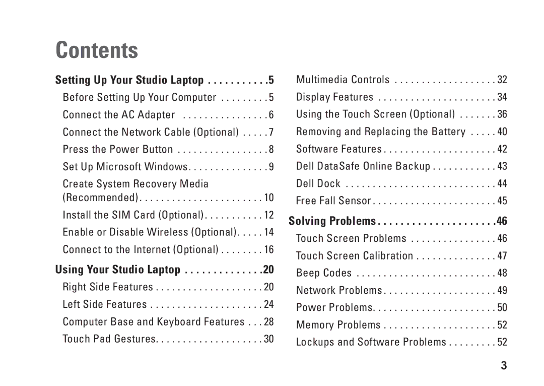 Dell P02E002, 1749, 0GYVXHA00 setup guide Contents 