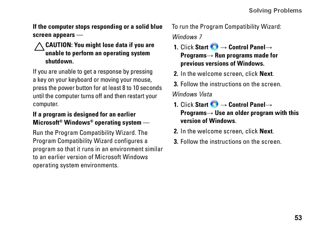 Dell 0GYVXHA00, 1749, P02E002 setup guide To run the Program Compatibility Wizard 