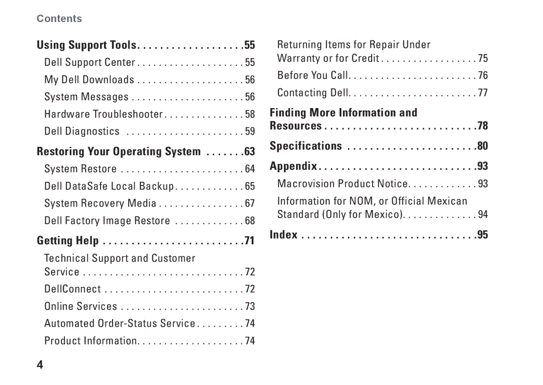 Dell 1749, P02E002, 0GYVXHA00 setup guide Index 