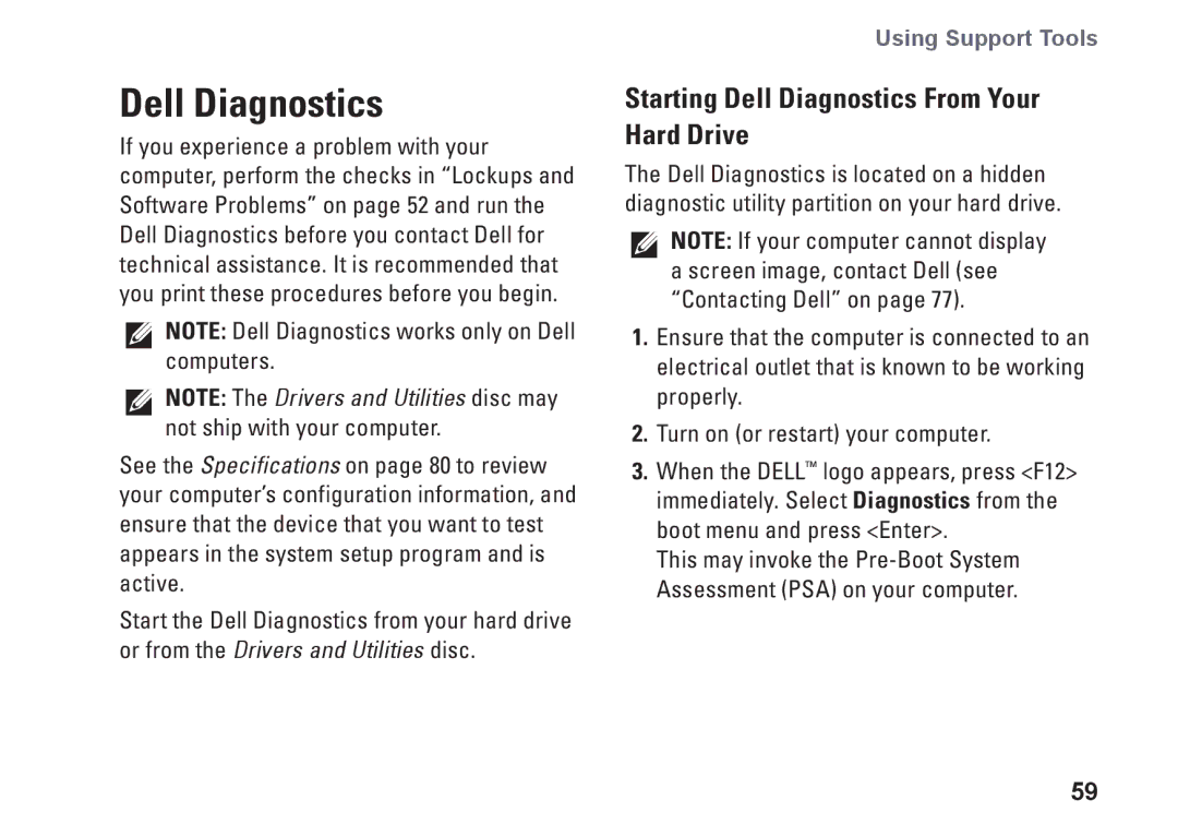 Dell P02E002, 1749, 0GYVXHA00 setup guide Starting Dell Diagnostics From Your Hard Drive 