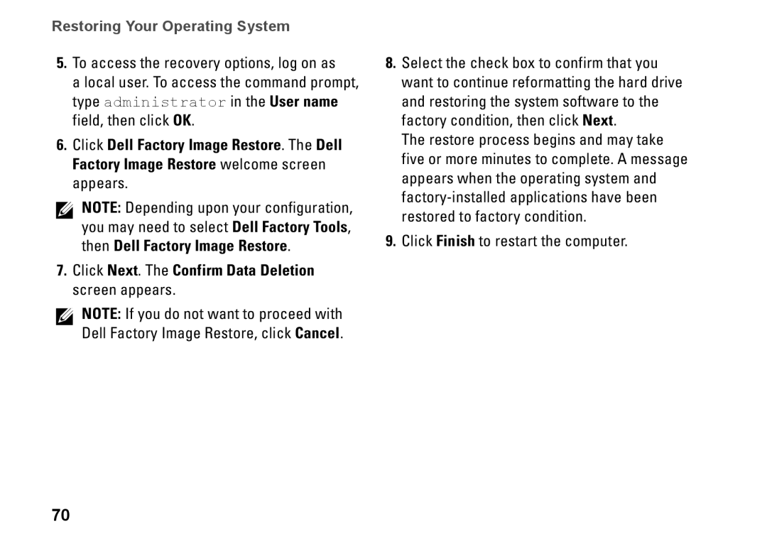 Dell 1749, P02E002, 0GYVXHA00 setup guide Restoring Your Operating System 