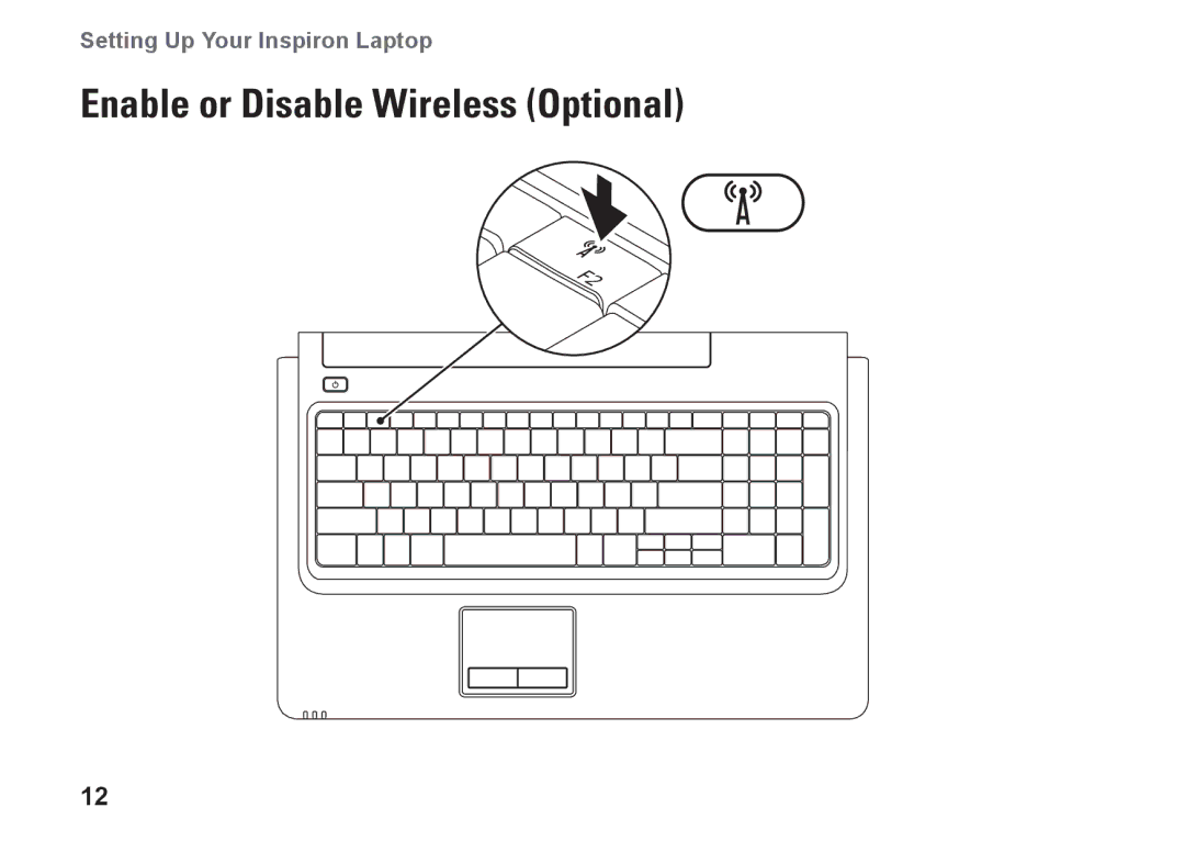 Dell P07E001, 1764, P07E series, H0JMM setup guide Enable or Disable Wireless Optional 