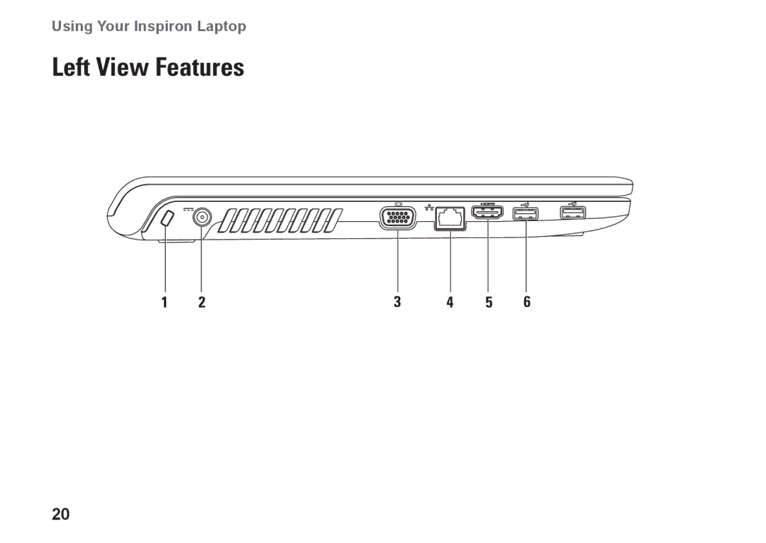 Dell P07E001, 1764, P07E series, H0JMM setup guide Left View Features 