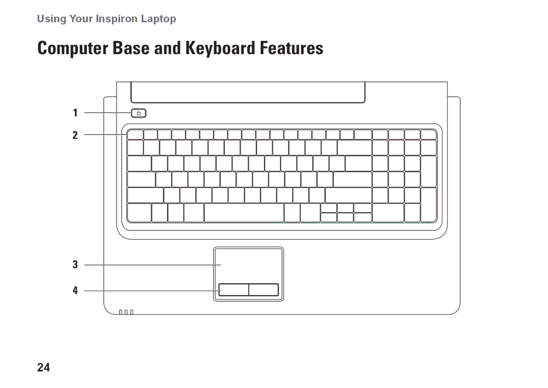 Dell P07E001, 1764, P07E series, H0JMM setup guide Computer Base and Keyboard Features 