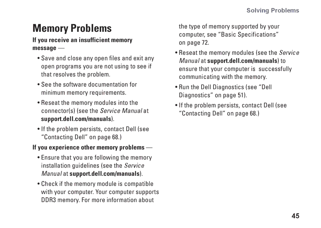 Dell H0JMM, 1764, P07E series, P07E001 setup guide Memory Problems, If you receive an insufficient memory message 