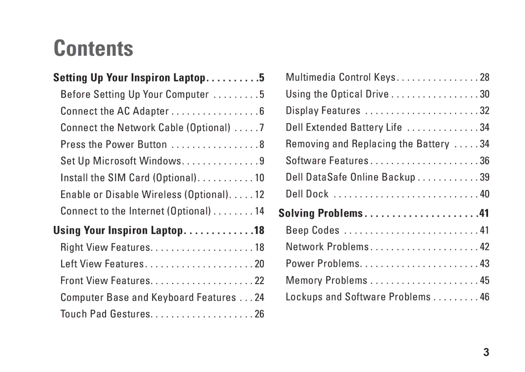 Dell P07E series, 1764, P07E001, H0JMM setup guide Contents 