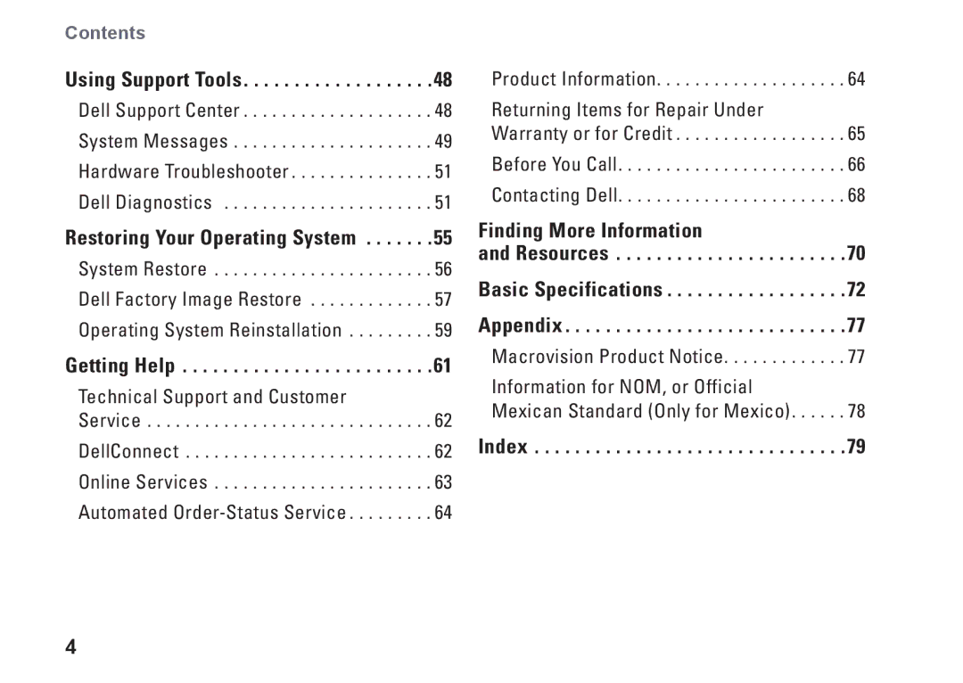 Dell P07E001, 1764, P07E series, H0JMM setup guide Index 