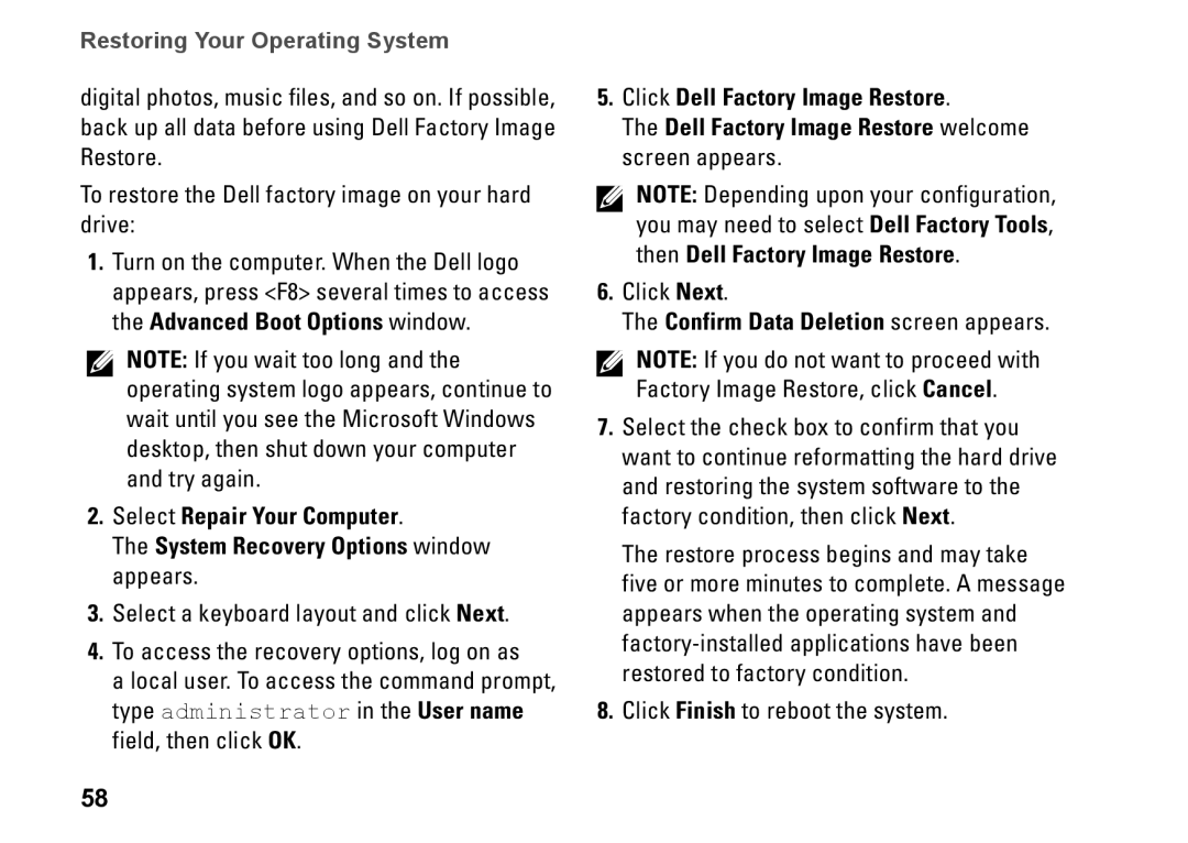 Dell 1764, P07E series, P07E001, H0JMM setup guide Confirm Data Deletion screen appears 