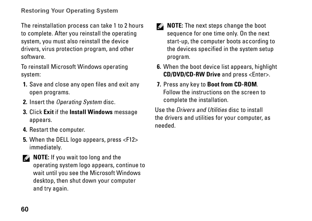 Dell P07E001, 1764, P07E series, H0JMM setup guide Click Exit if the Install Windows message appears 