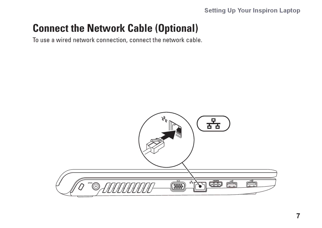 Dell P07E series, 1764, P07E001, H0JMM setup guide Connect the Network Cable Optional 