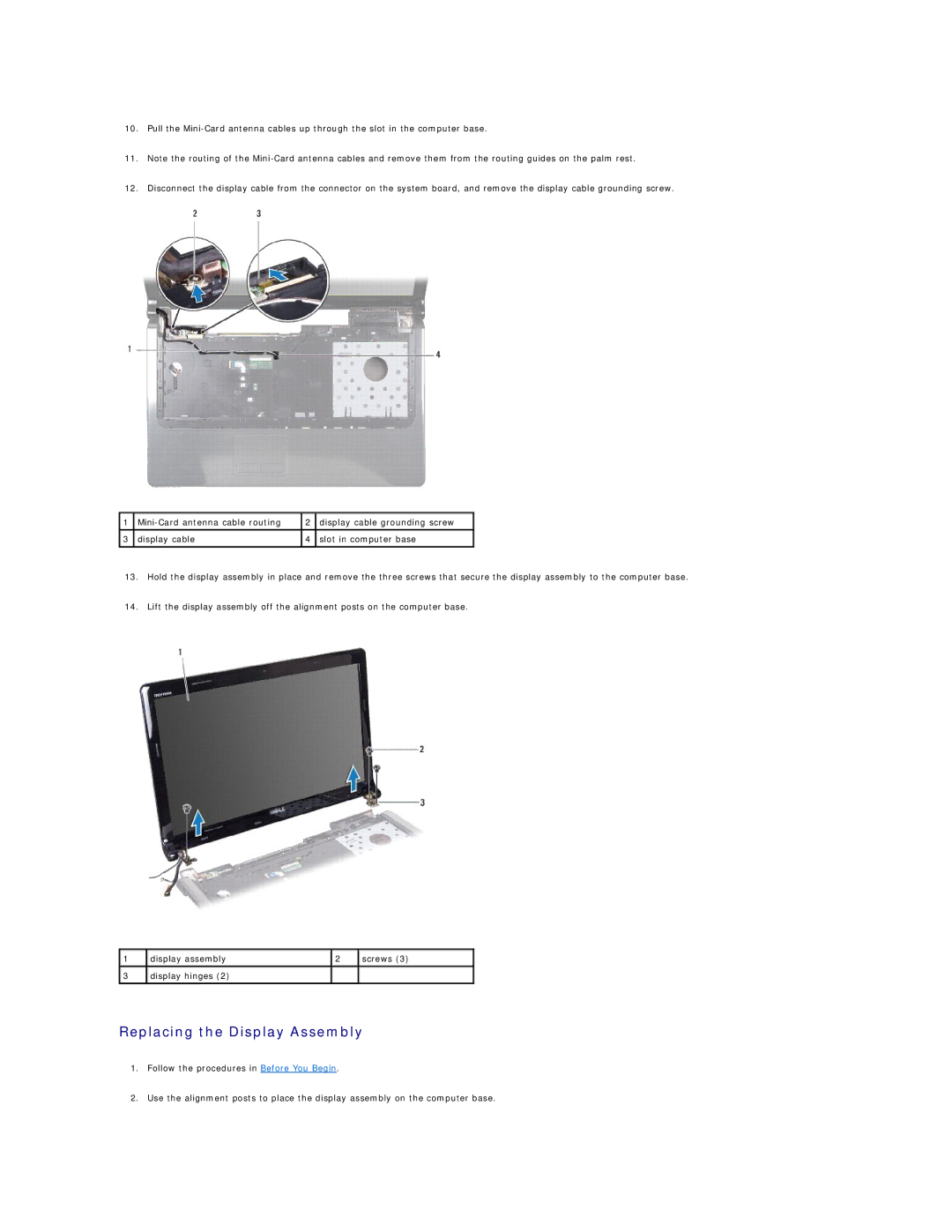 Dell 1764 manual Replacing the Display Assembly 