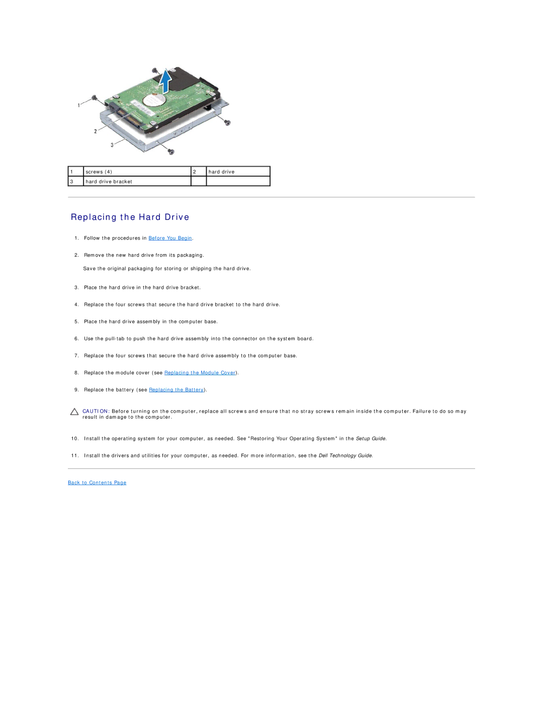 Dell 1764 manual Replacing the Hard Drive 