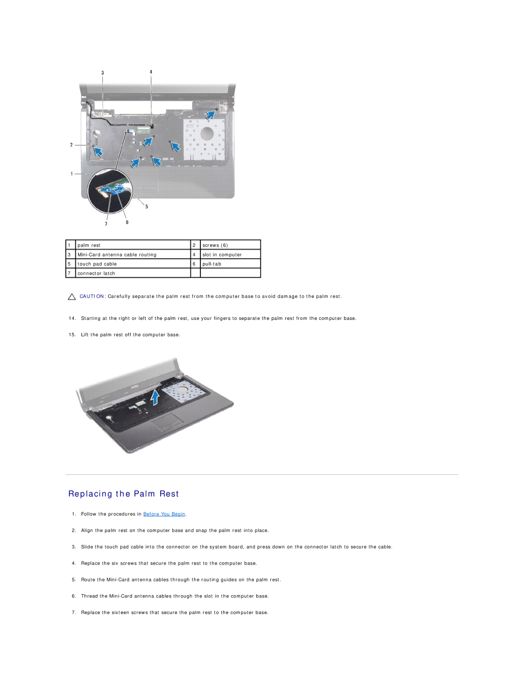 Dell 1764 manual Replacing the Palm Rest 