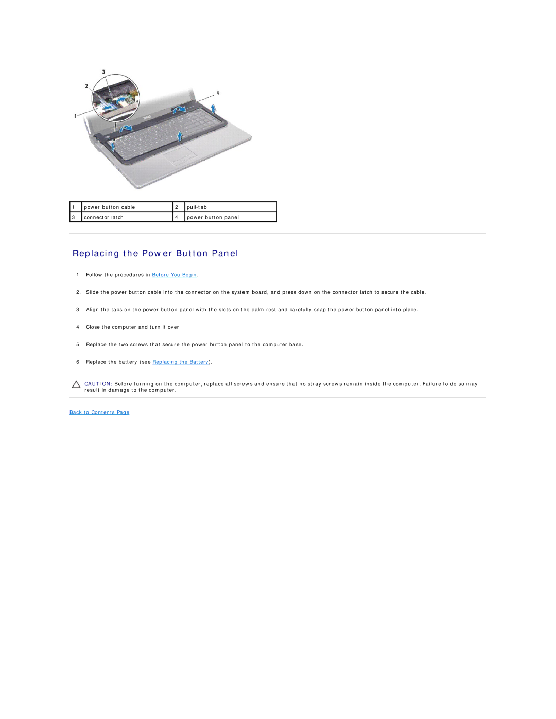 Dell 1764 manual Replacing the Power Button Panel 