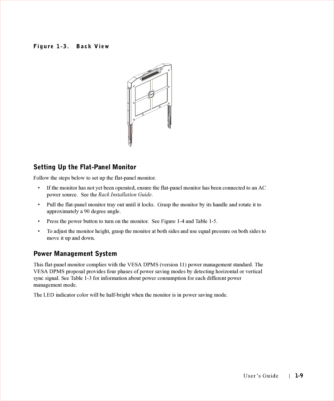 Dell 17FP manual Setting Up the Flat-Panel Monitor, Power Management System, G u r e 1 3 . B a c k V i e w 