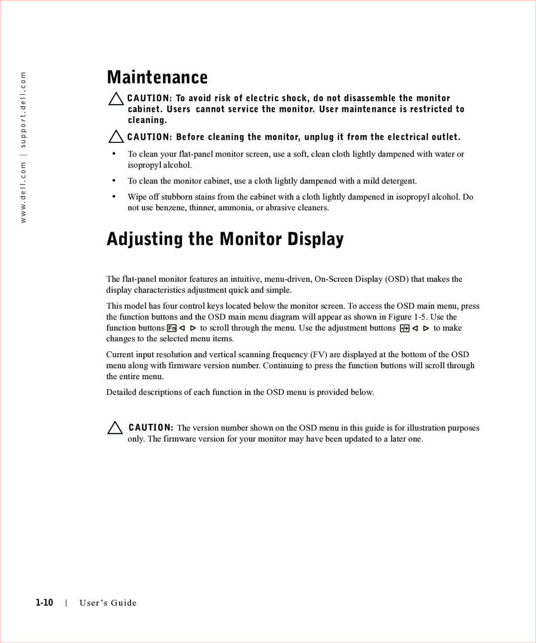 Dell 17FP manual Maintenance, Adjusting the Monitor Display 