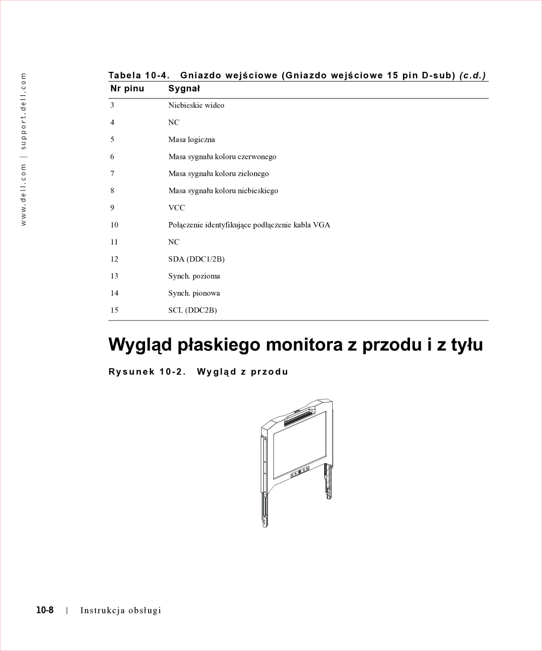 Dell 17FP manual Wygląd płaskiego monitora z przodu i z tyłu, S u n e k 1 0 2 . Wy g l ą d z p r z o d u, 10-8 