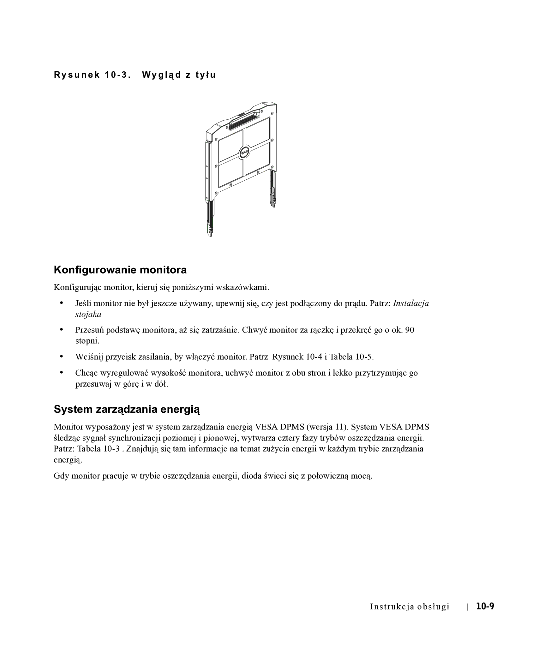 Dell 17FP manual Konfigurowanie monitora, System zarządzania energią, S u n e k 1 0 3 . Wy g l ą d z t y ł u, 10-9 