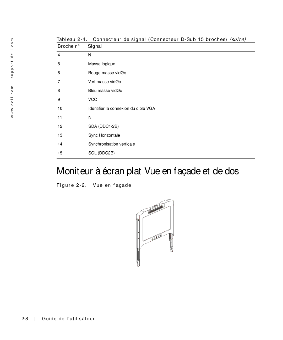 Dell 17FP manual Moniteur à écran plat Vue en façade et de dos, G u r e 2 2 . Vu e e n f a ç a d e 