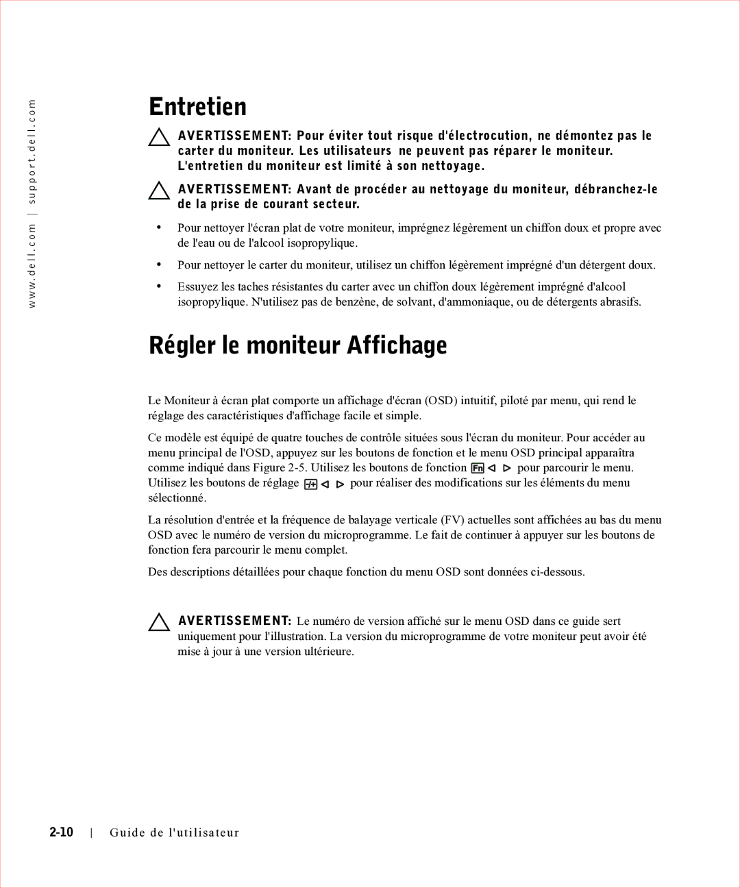 Dell 17FP manual Entretien, Régler le moniteur Affichage 