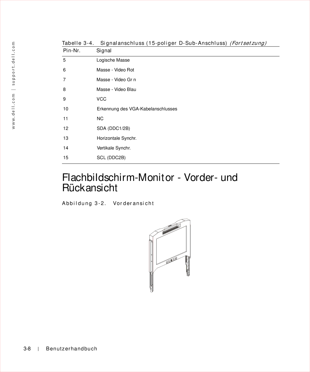 Dell 17FP manual Flachbildschirm-Monitor Vorder- und Rückansicht, B i l d u n g 3 2 . Vo r d e r a n s i c h t 