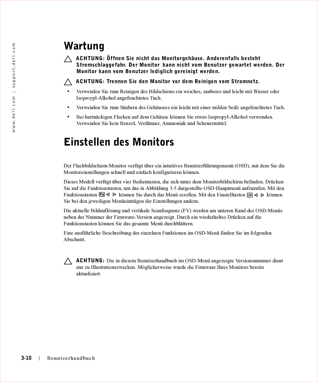 Dell 17FP manual Wartung, Einstellen des Monitors 