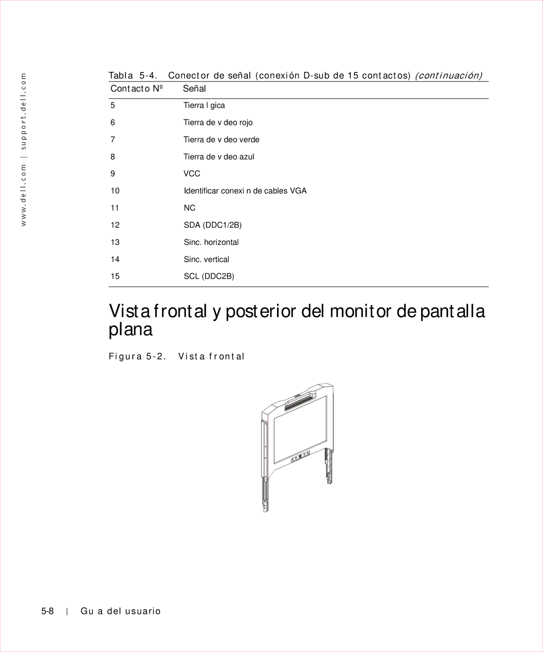 Dell 17FP manual Vista frontal y posterior del monitor de pantalla plana, G u r a 5 2 . V i s t a f r o n t a l 