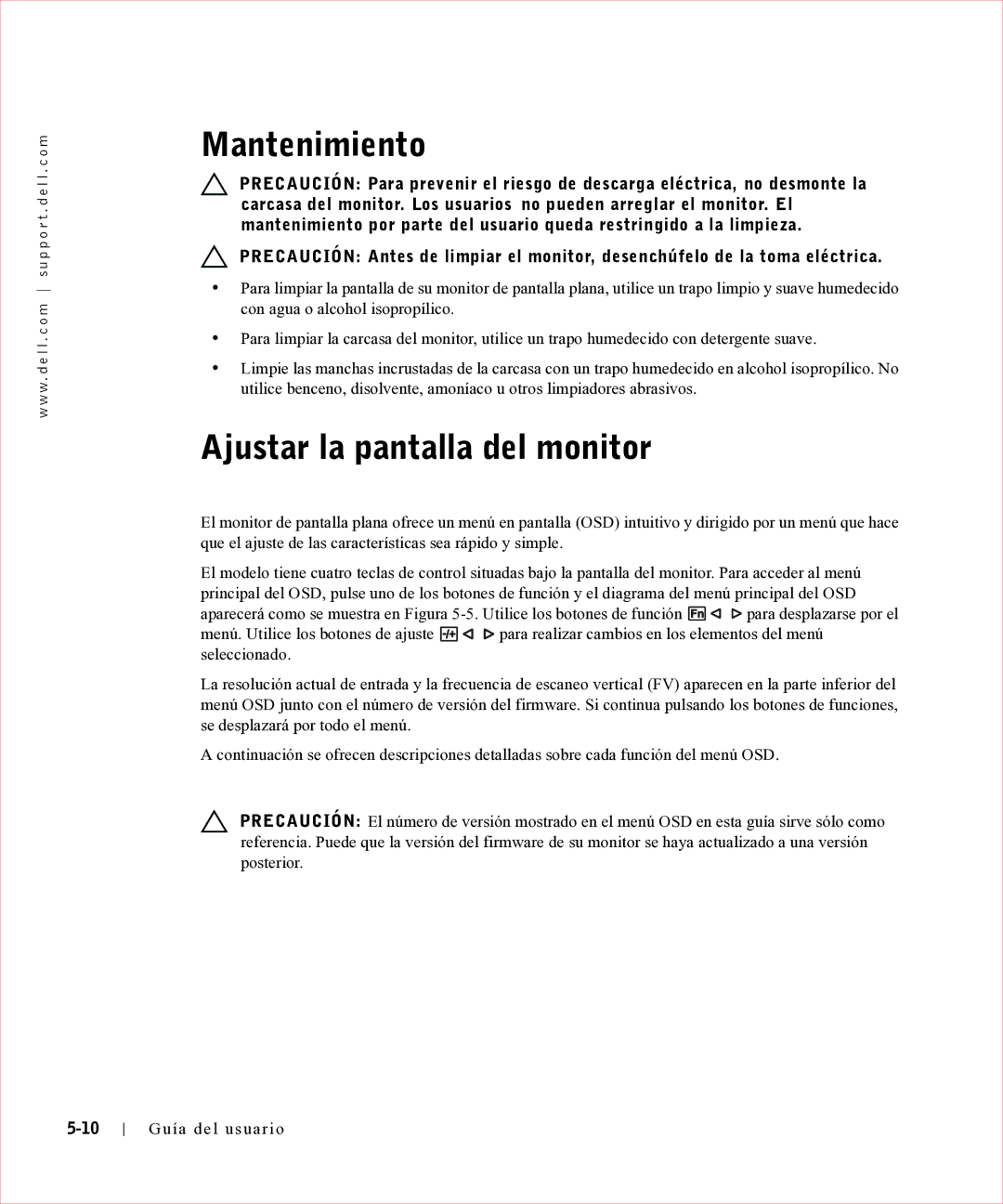 Dell 17FP manual Mantenimiento, Ajustar la pantalla del monitor 