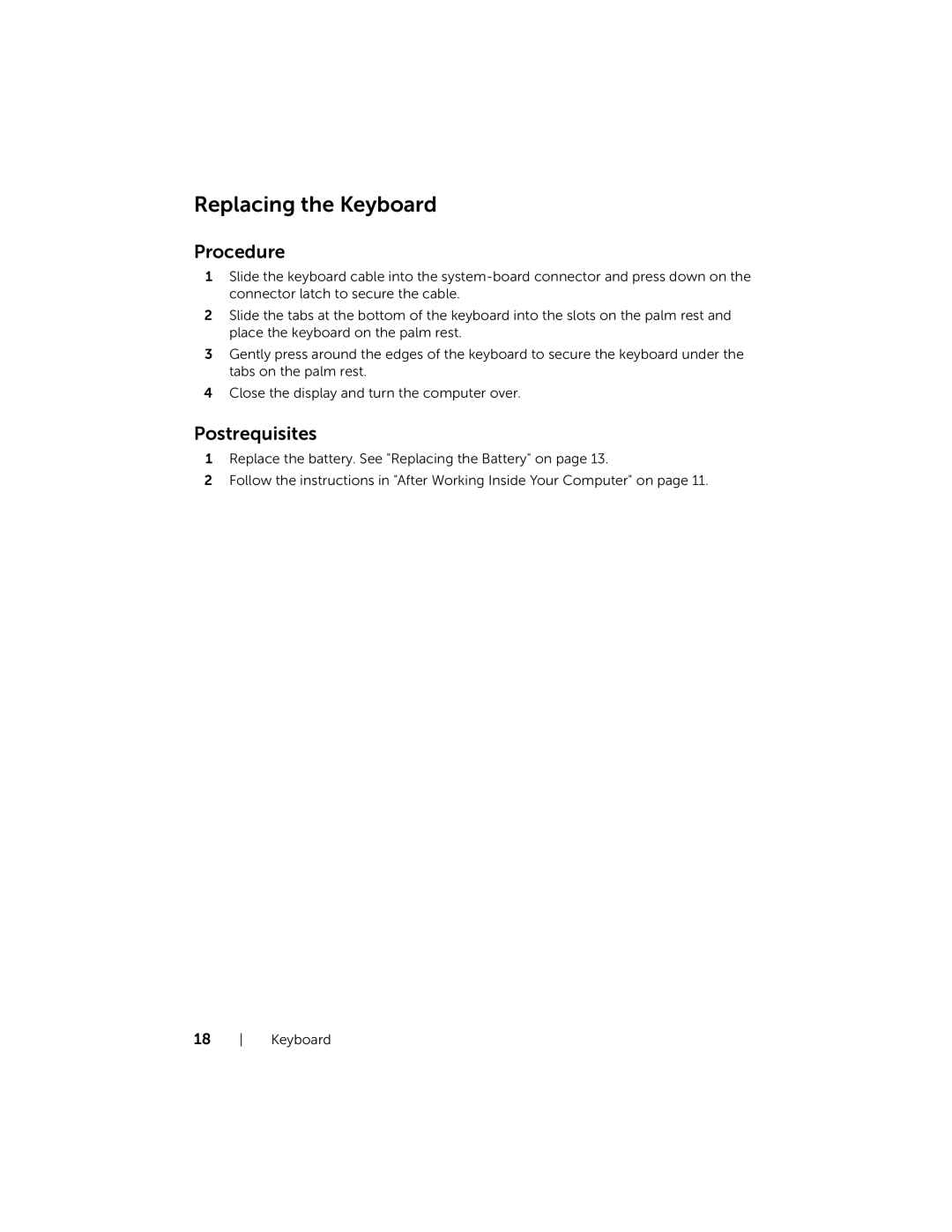 Dell 17R-5720, 17R-7720 owner manual Replacing the Keyboard, Postrequisites 