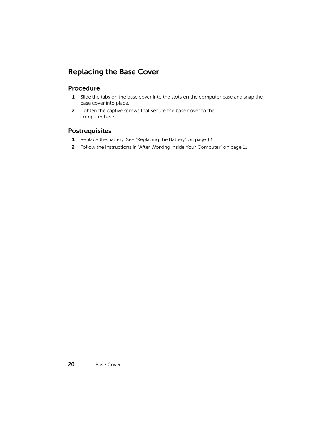 Dell 17R-5720, 17R-7720 owner manual Replacing the Base Cover 