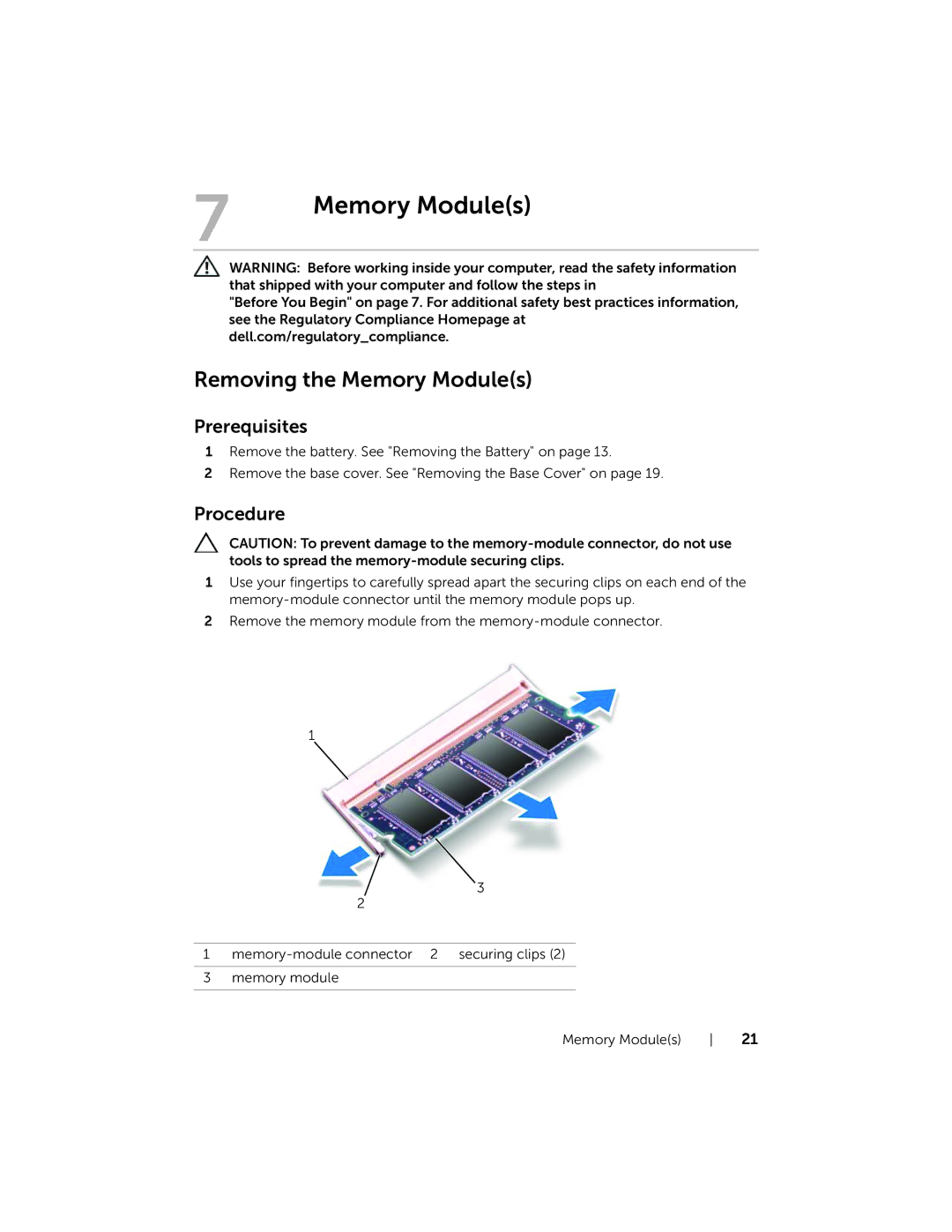 Dell 17R-7720, 17R-5720 owner manual Removing the Memory Modules 