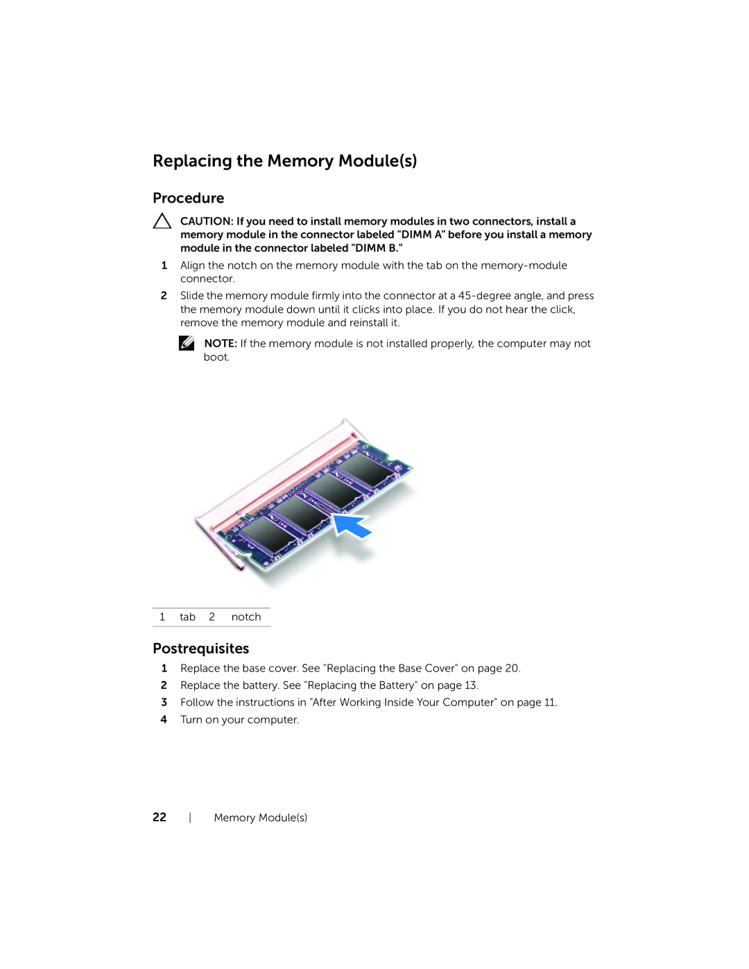 Dell 17R-5720, 17R-7720 owner manual Replacing the Memory Modules 