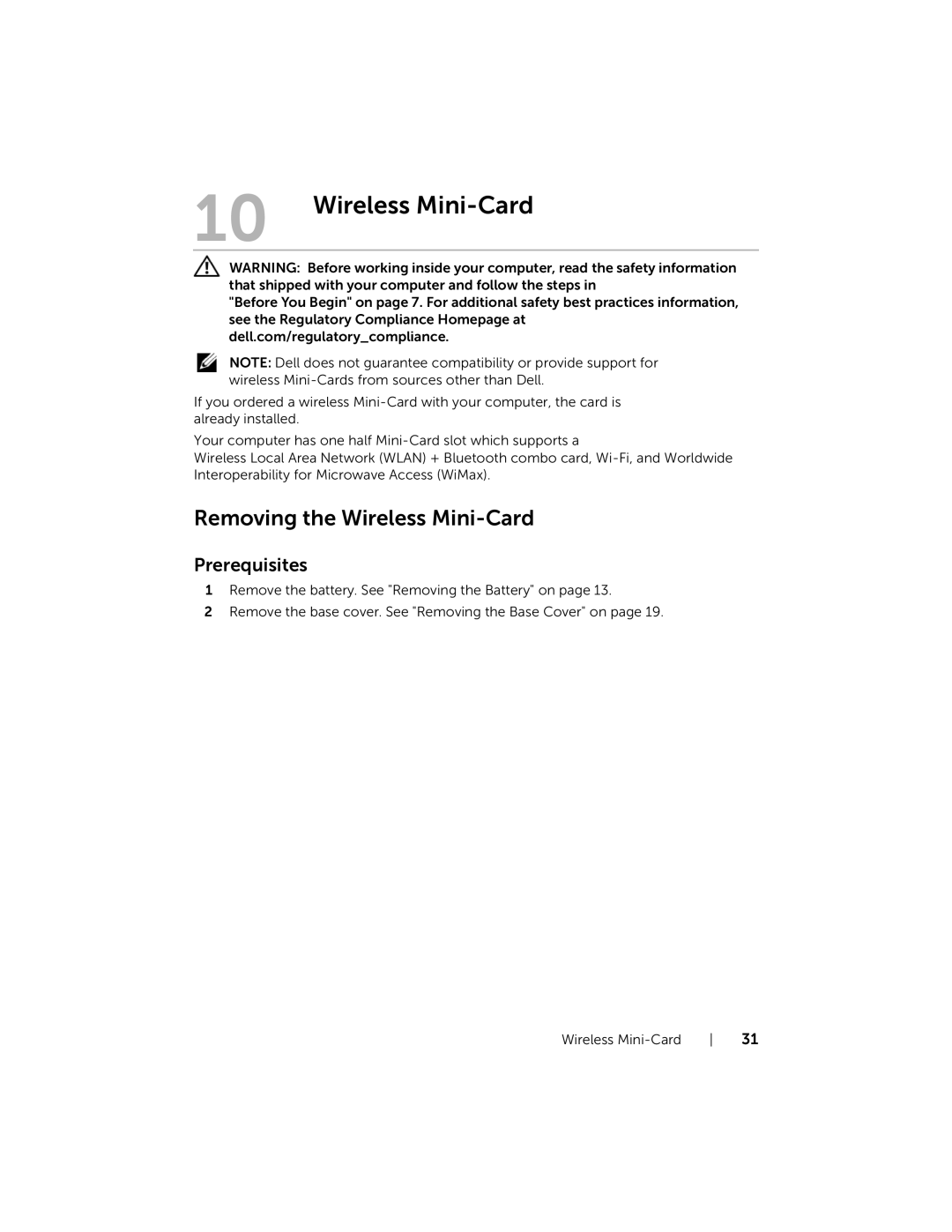 Dell 17R-7720, 17R-5720 owner manual Removing the Wireless Mini-Card 