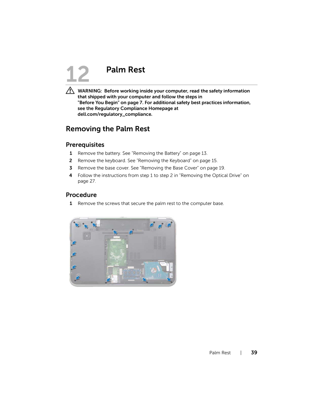 Dell 17R-7720, 17R-5720 owner manual Removing the Palm Rest 