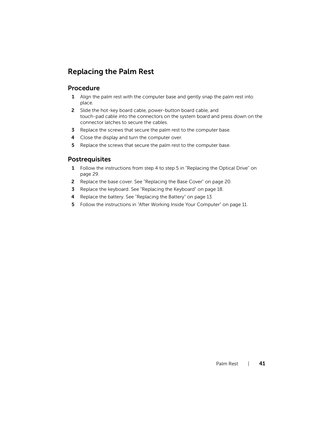 Dell 17R-7720, 17R-5720 owner manual Replacing the Palm Rest 