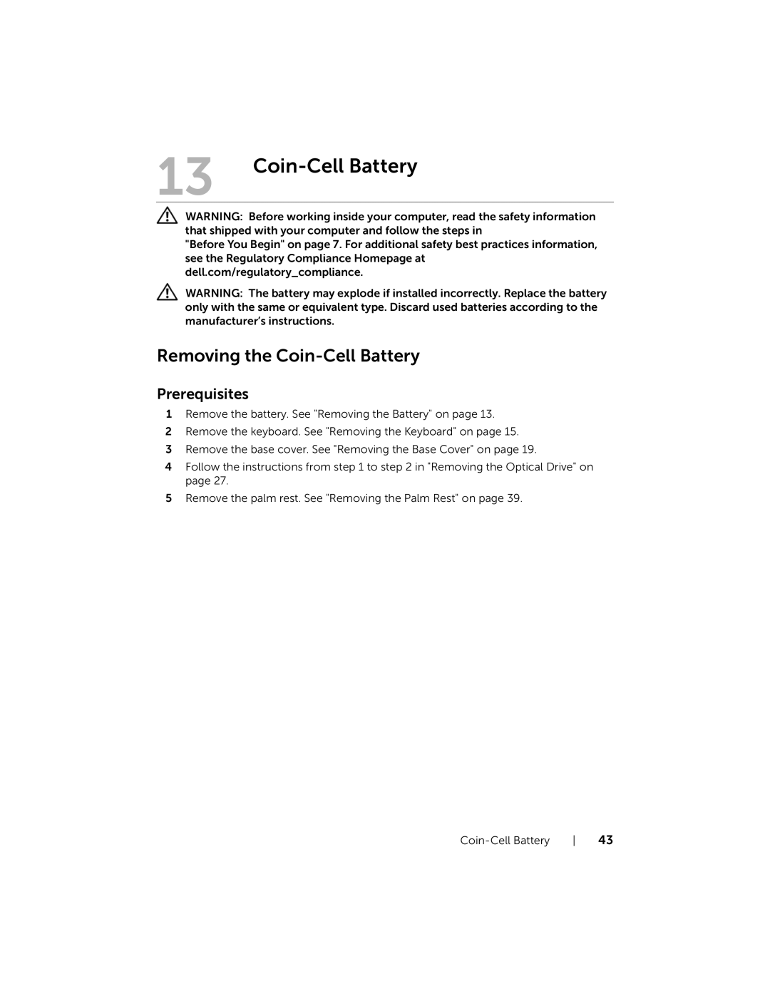 Dell 17R-7720, 17R-5720 owner manual Coin-Cell Battery, Removing the Coin-CellBattery 