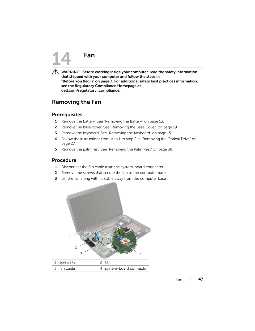 Dell 17R-7720, 17R-5720 owner manual 14 Fan, Removing the Fan 