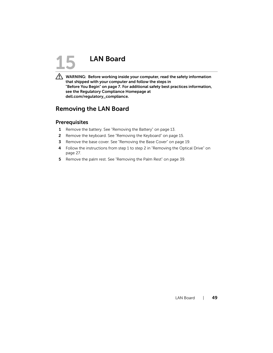 Dell 17R-7720, 17R-5720 owner manual Removing the LAN Board 