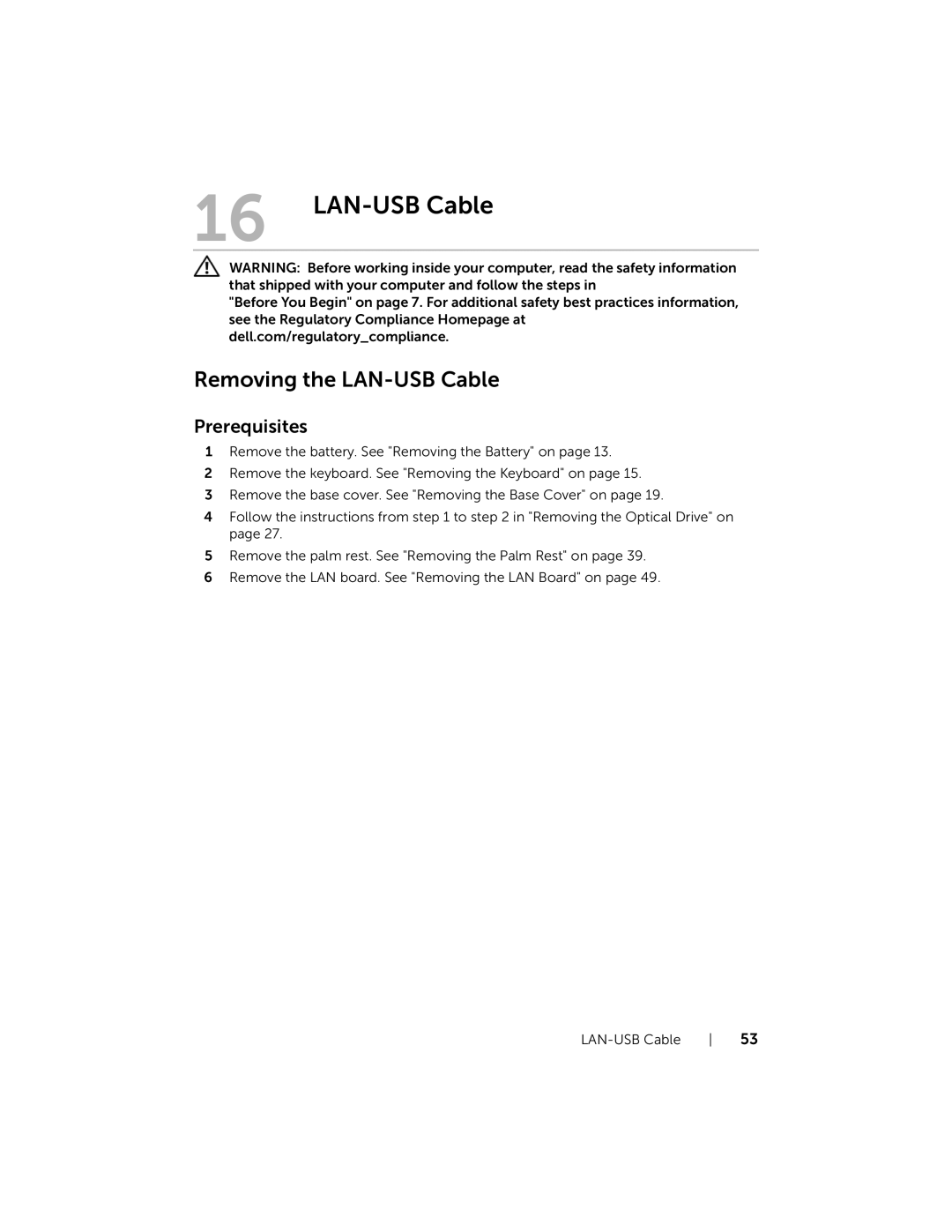 Dell 17R-7720, 17R-5720 owner manual LAN-USB Cable, Removing the LAN-USBCable 