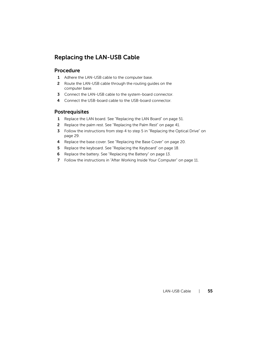 Dell 17R-7720, 17R-5720 owner manual Replacing the LAN-USB Cable 