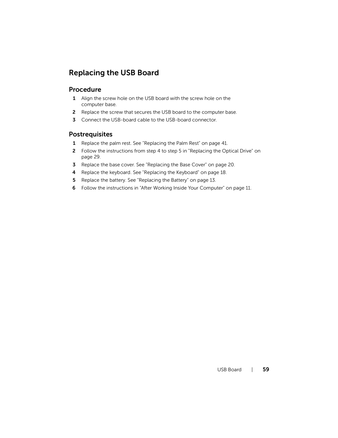 Dell 17R-7720, 17R-5720 owner manual Replacing the USB Board 