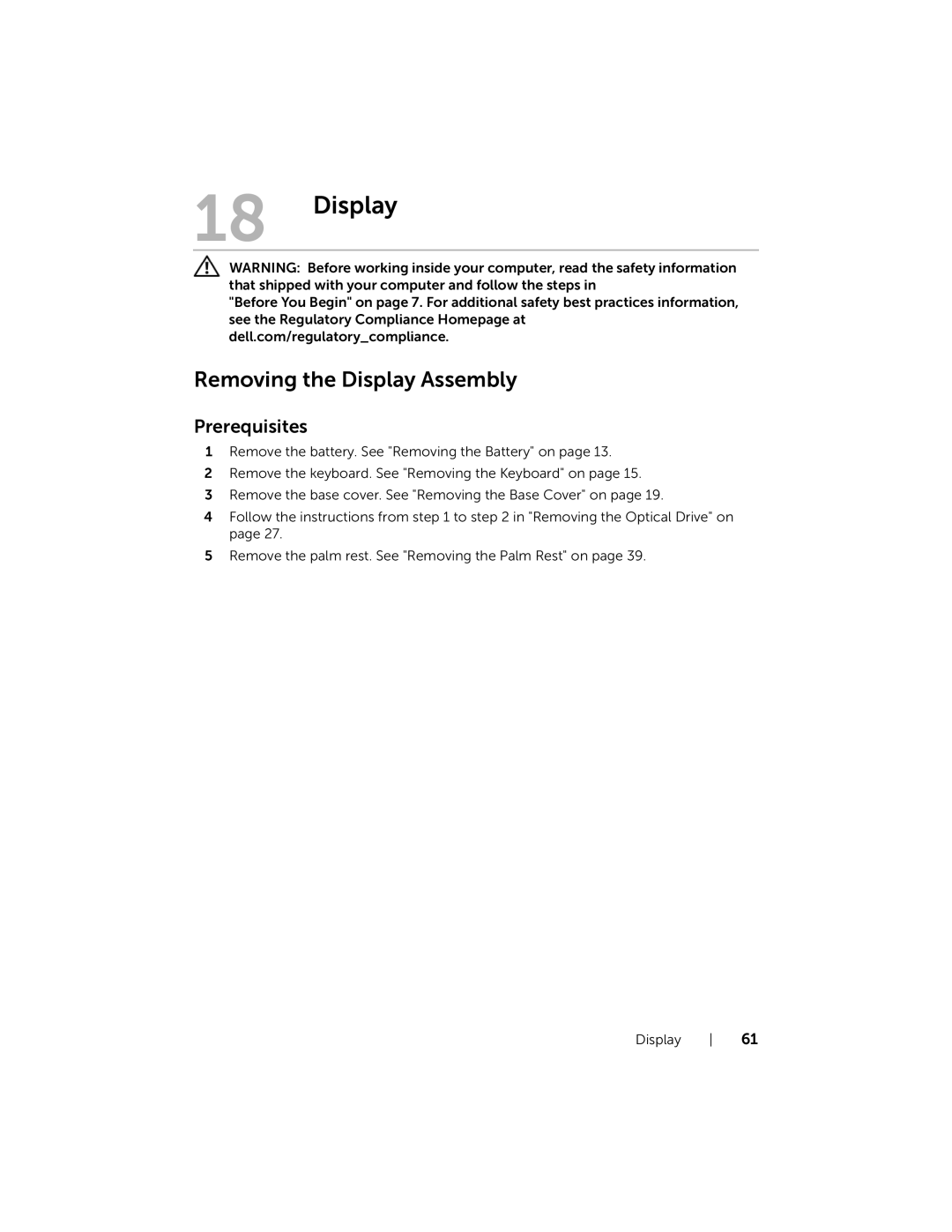 Dell 17R-7720, 17R-5720 owner manual Removing the Display Assembly 