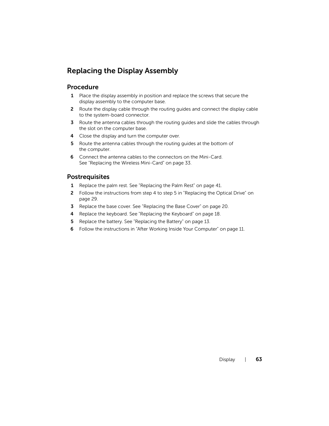 Dell 17R-7720, 17R-5720 owner manual Replacing the Display Assembly 