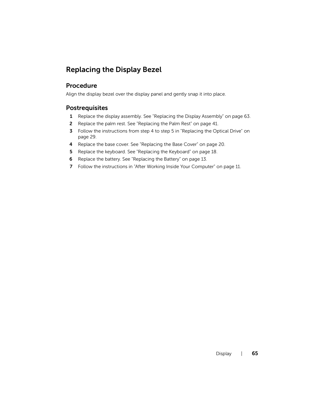 Dell 17R-7720, 17R-5720 owner manual Replacing the Display Bezel 