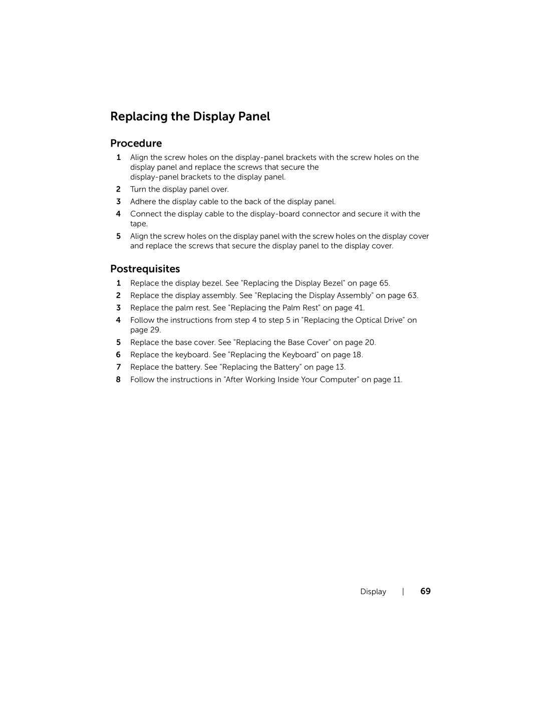 Dell 17R-7720, 17R-5720 owner manual Replacing the Display Panel 