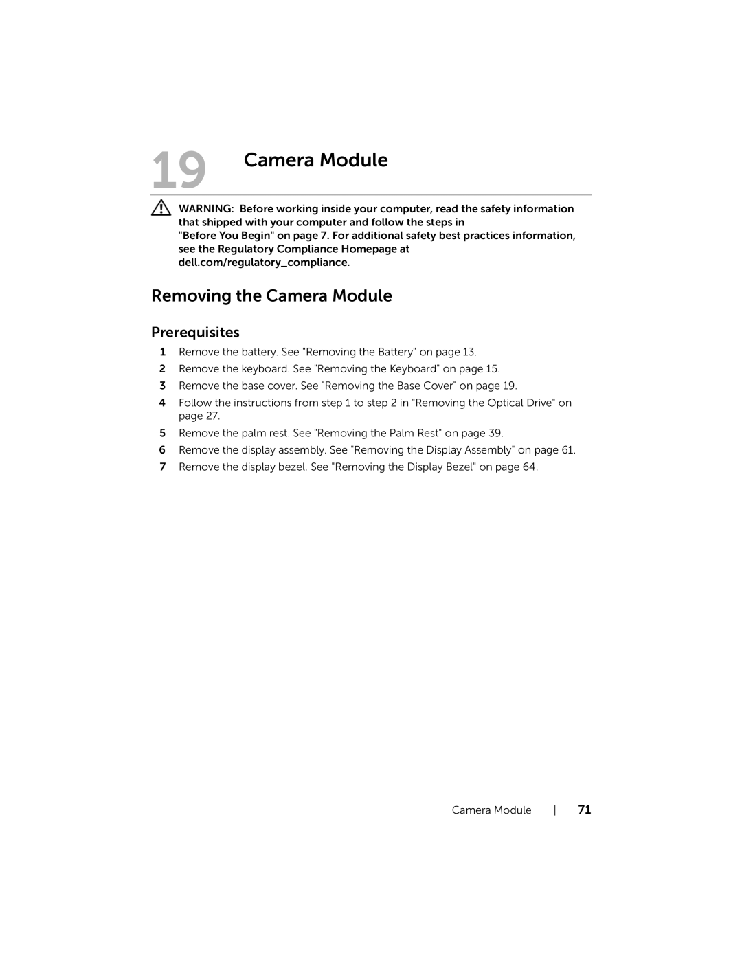 Dell 17R-7720, 17R-5720 owner manual Removing the Camera Module 