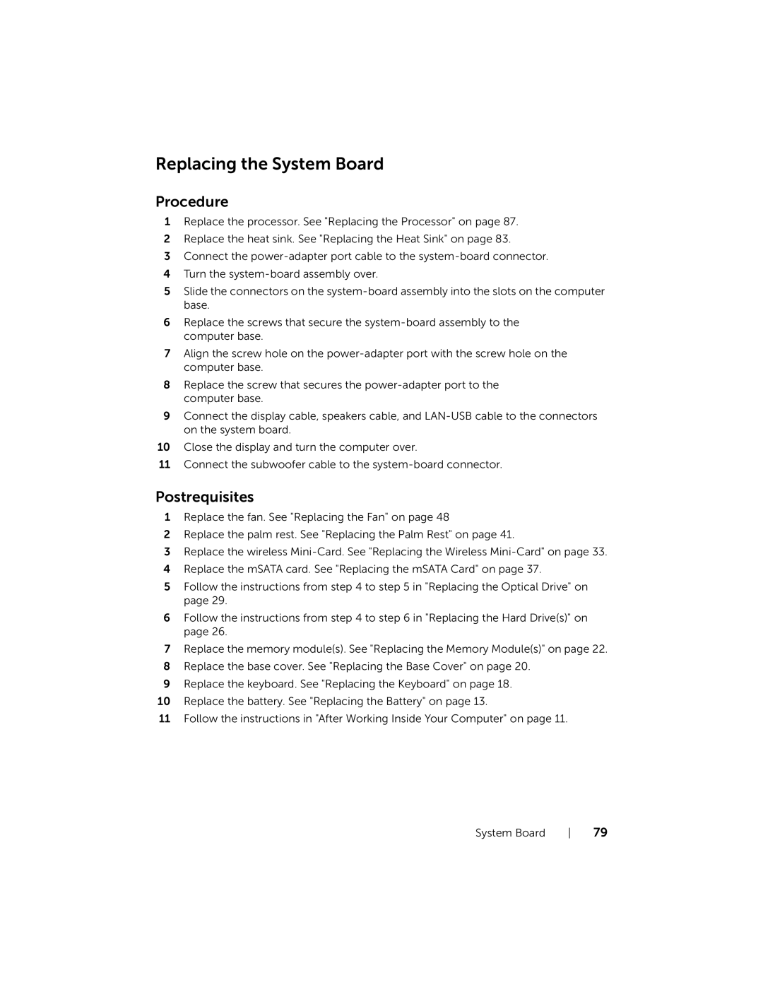 Dell 17R-7720, 17R-5720 owner manual Replacing the System Board 