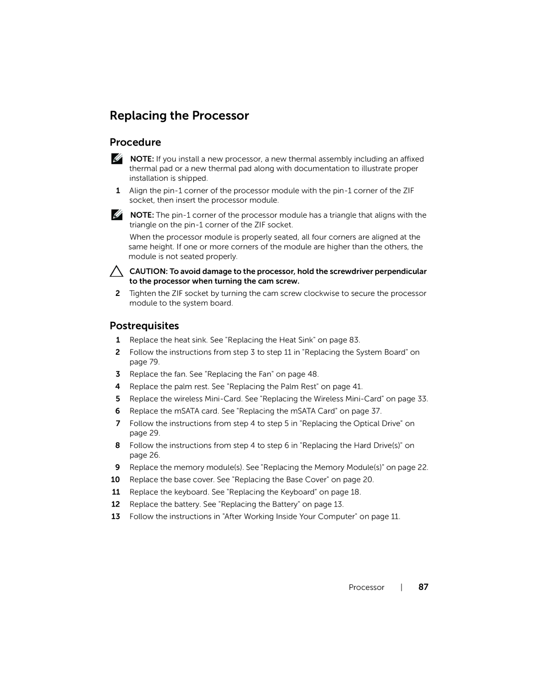 Dell 17R-7720, 17R-5720 owner manual Replacing the Processor 